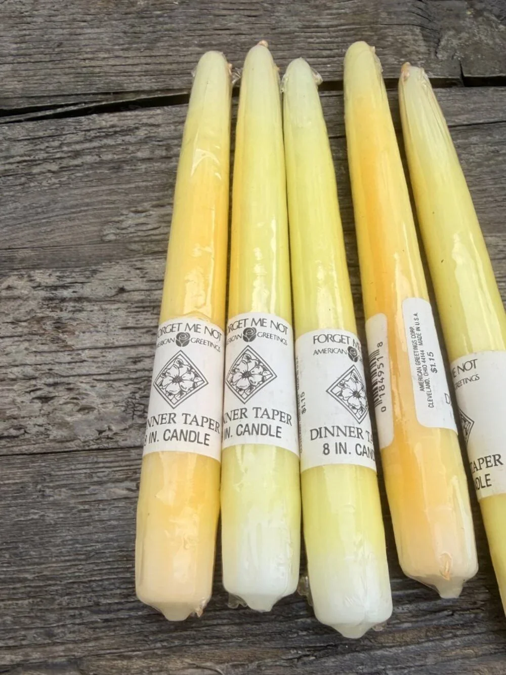 5 Vintage Butter Yellow Forget Me Not American Greetings Tapered 8” Candlesticks